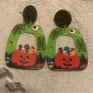 CUTE Halloween Fall Earrings NEW Green Orange Pumpkin Acrylic stainless NEW NWT